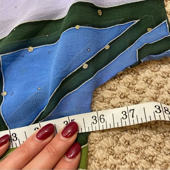 Champagne Collection by All That Glitters Silk One Size Blue and Green Top - Picture 6 of 11